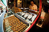 China, Guangzhou, Food Stand With Deep Fried Scorpions, Silkworms And Beetles.