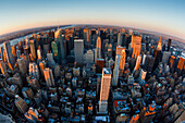 New York, New York City, Dramatic Fisheye View Of Manhattan Skyline