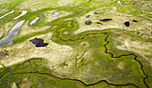 Aerial Of Lakes And Streams Crisscrossing The Arctic Tundra Near The Village Of Egegik, Bristol Bay, Alaska, Summer