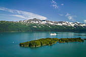 'Coral Princess Cruise ship in College Fjord, Chugach mountains, Prince William Sound; Alaska, United States of America'