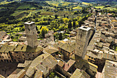 'Stone towers and rooftops; San Gimignano, Tuscany, Italy'