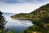 Fish farms on Lake Toba, as seen from Siuhan, North Sumatra, Indonesia