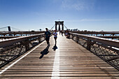 Pedestrian walkway on the Brooklyn Bridge, New York City, New York, United States