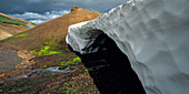 A remaining snowfield at Stori Hver, a geothermal area on the Laugavegur walking trail in south Icleand - close to Hraftinnusker