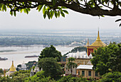 'Buddhist temples and the Ayeyarwady River; Sagaing, Sagaing Region, Burma'