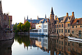 Buildings along a Canal in the Historic Center of Bruges, Belgium, Europe