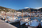 Fishing boats at harbour, Port de Soller, Majorca (Mallorca), Balearic Islands, Spain, Mediterranean, Europe