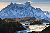 Salto Chico and Cordillera del Paine, Torres del Paine National Park, Patagonia, Chile, South America