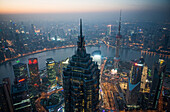 Shanghai Pudong with Jin Mao Tower, Oriental Pearl Tower, Huangpu River and Puxi cityscape, Shanghai, China, Asia