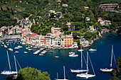 Aerial view, Portofino, Liguria, Italy, Europe