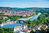 View over Wurzburg from Fortress Marienberg, Franconia, Bavaria, Germany, Europe