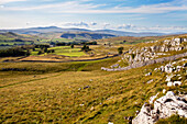 Ribblesdale and Ingleborough from above Langcliffe near Settle, Yorkshire, England, United Kingdom, Europe