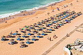 Fisherman beach, Umbrellas and beach chairs, Albufeira, Algarve, Portugal, Europe