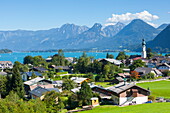 Elevated view over St. Gilgen, Wolfgangsee, Flachgau, Salzburger Land, Upper Austria, Austria, Europe