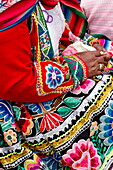 Detail of a traditional Quechua dress, Cuzco, Peru, South America