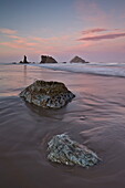 Rocks on the beach at dawn, Bandon Beach, Oregon, United States of America, North America