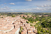 The view over the rooftops of Siena from Torre del Mangia, UNESCO World Heritage Site, Siena, Tuscany, Italy, Europe