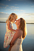 Mother and daughter at lake Starnberg, Upper Bavaria, Bavaria, Germany