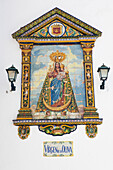 Image of Virgin Mary made of tiles in the historical town of Vejer de la Frontera, Cadiz Province, Costa de la Luz, Andalusia, Spain, Europe