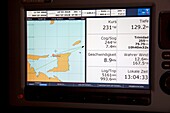 Map and GPS plotter on a sailing boat, yacht shortly before Trinidad, Carribean
