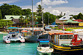 Boats in the harbour on La Digue Island, Seychelles
