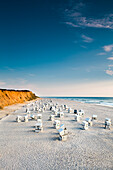 Beach chairs, red cliff, Kampen, Sylt Island, North Frisian Islands, Schleswig-Holstein, Germany
