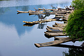 Yulong River, China, Asia, river, flow, boats, bamboo boats, bamboo