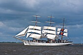 Polish tall ship Dar Mlodziezy on the river Weser, Bremerhaven, Germany, Europe