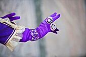 Close up of a gloved hand with rings at the carnival in Venice, Italy, Europe