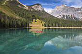 Paddlers on Emerald Lake in the Yoho National Park, British Columbia, Canada