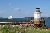 Portland Breakwater Lighthouse also called Bug Light is in South Portland at the entrance to Portlands harbor from Casco Bay, Maine, USA