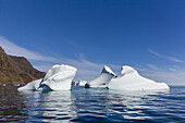 Icebergs on the southern coast of Disko Island, Kuannersuit, Greenland.