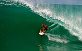 Australias Mick Fanning surfs in his heat against Frances Jeremy Flores, during the second round of the Quiksilver Pro which is part of the ASP Mens World Champion Tour of Surfing, at Hossegor in the south west coast of France