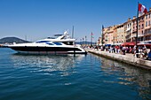 Large yacht moored in harbour, Saint Tropez, France