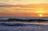 France, Gironde, Montalivet-les-Bains, sunset at Atlantic Ocean