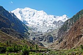 Pakistan - Karakorum mountains - the icy peak of Rakaposhi mountain