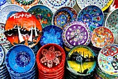 Shop display of painted ceramics inside the Grand Bazaar, Istanbul, Turkey