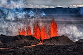 Volcano Eruption at the Holuhraun Fissure near the Bardarbunga Volcano, Iceland. August 29, 2014 a fissure eruption started in Holuhraun at the northern end of a magma intrusion, which had moved progressively north, from the Bardarbunga volcano. Picture D