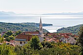 Selca Town at Brac Island with view on Adriatic ocean, Dalmatia, Croatia