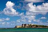 Puerto Rico, San Juan, Old San Juan, El Morro Fortress viewed from Isla de Cabras.