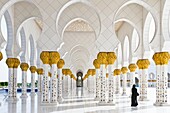 Exterior domes, arches and minarets of the the Sheikh Zayed Grand Mosque in Abu Dhabi, UAE