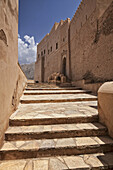 Steps leading up to the entrance of Nakhl Fort, Nakhl, Al Batinah South Governorate, Oman.