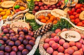 Close up of colorful scented wood balls at a christmas market, Bremen, Germany, Europe
