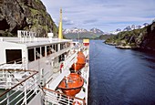 Norway, Nordland, Lofoten Islands, Coastal Steamer Narvik in the Trollfjord