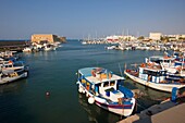 Old Harbour of Iraklion with Venetian Fortress at the background  Crete, Greece