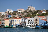 village of kastelorizo, island of kastelorizo or megisti, mediterranean coast, greece, europe