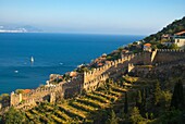 Kale the castle walls and other structures on hills Alanya Mediterranian coast Anatolia region Turkey Asia