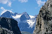 Summits of the Barre des Ecrins and La Meije mountains in the French Alps, France.