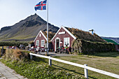 Coffe House and flag, Anarstarpi, Snaefelness Peninsula Iceland
