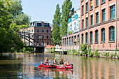 Canoing on Karl Heine Canal, Platwitz, Leipzig, Saxony, Germany